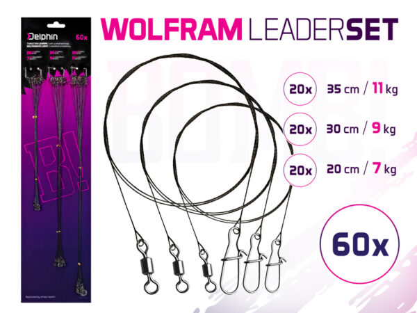 Wolframvorfach Set BOMB! mit Wirbel und Karabiner60x /20,30,35cm/7,9,11kg – Bild 2