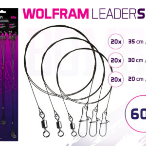 Wolframvorfach Set BOMB! mit Wirbel und Karabiner60x /20,30,35cm/7,9,11kg