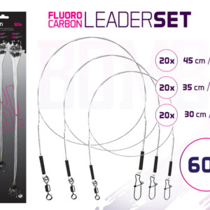 Fluorocarbonvorfach Set BOMB! mit Wirbel und Karabiner60x /30,35,45cm/9,13,18kg
