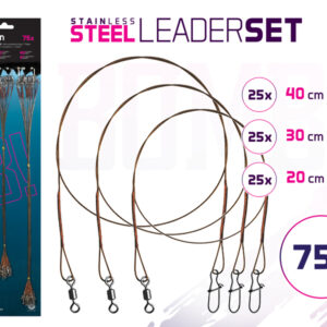 Stahlvorfach Set BOMB! Mit Wirbel und Karabiner / 7 Stahlfäden75x /20,30,40cm/12kg