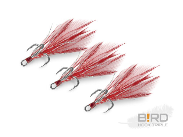 Delphin B!RD Hook TRIPLE / 3St.rote Federn #10 – Bild 2