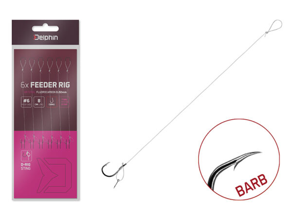 Vorfach Delphin FLR D-rig / 6St.8cm / 0,22mm / BARB #8 / Sting7mm
